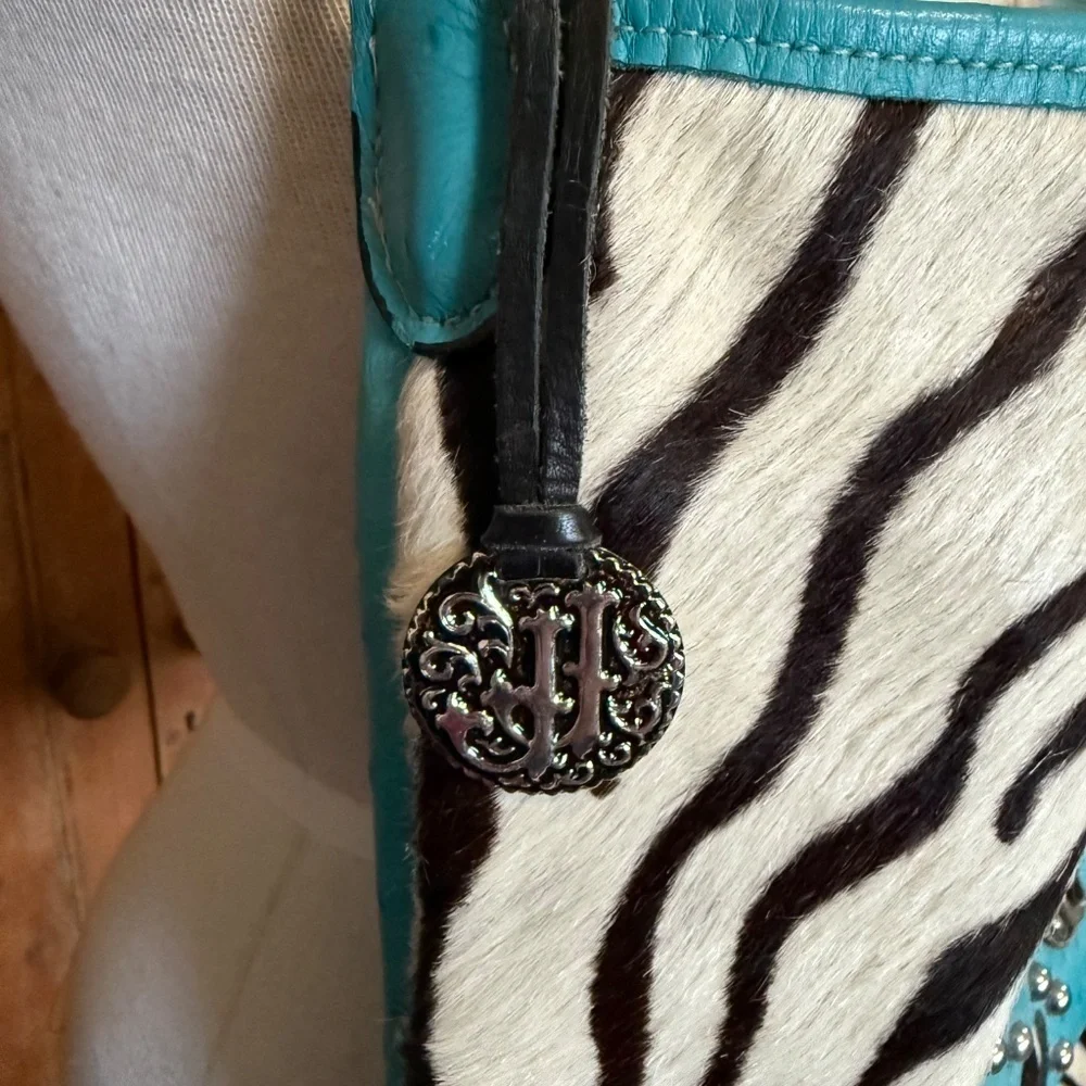 Double J Saddlery Genuine Ostrich Bucket Purse Calf Hair Zebra